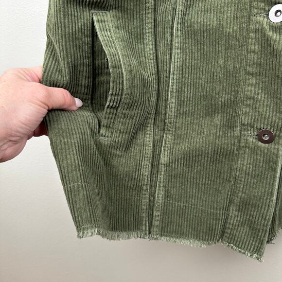 Zara Corduroy Vest Oversized Trucker Style Olive Green Women's Small - Picture 7 of 13